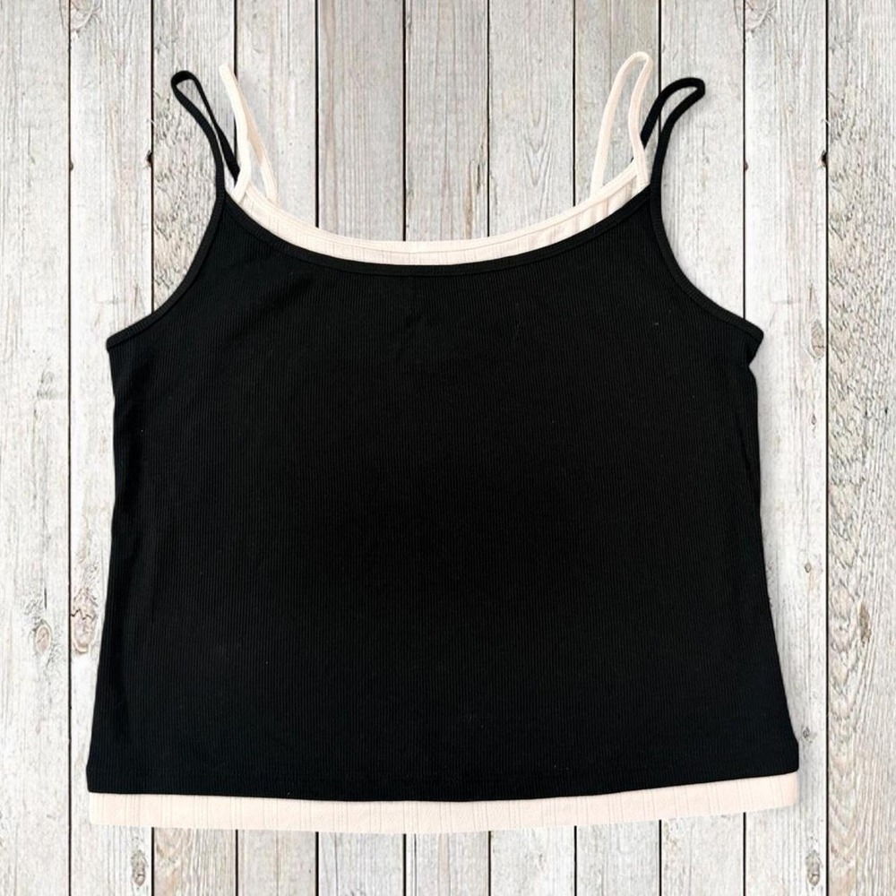 Wild Fable Women's Large Black White Layered Ribbed Cami Tank Top NWT
